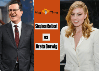 Stephen Colbert and Greta Gerwig